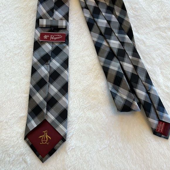 Penguin Men’s Black Plaid Tie - Picture 3 of 7